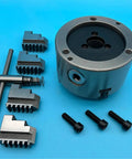 Heavy Duty 100mm K12 Four Jaw Lathe Chuck Self Centering Mini Metal Scroll Chuck For Precision Turning And Milling Operations showing chuck, jaws, and accessories.