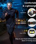 Rechargeable LED Headlamp With Motion Sensor Waterproof All Weather Outdoor Headlight worn by man running at night