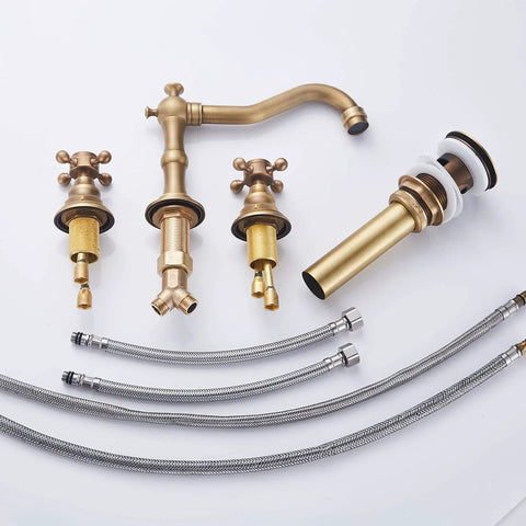 8 Inch Widespread Bathroom Sink Faucet With Two Handles And Three Holes Antique Brass Basin Mixer Tap Includes Matching Metal Pop Up Drain