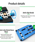 Grab And Go Adjustable Jaw Clamp Fixture for Motherboards and PCBs showing anti-slip knob and base design details.