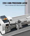 Mini Metal Lathe 8.7 X 23.6 Inch, 1100W Counter Face Turning Machine With Infinitely Variable Speed And Led Digital Display For Driling And Precision Milling Projects, side view on a workbench.