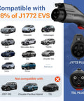 Image showing compatibility list for Heavy Duty Nacs To J1772 Electric Vehicle Charging Adapter For Tesla 60A 250V.