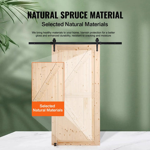 Badass 42X84 Inch Sliding Barn Door With Full 7Ft Hardware Kit And Glide Handle Solid Wood Core Panels shown with natural spruce material.