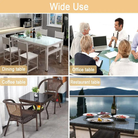 Image showing various tables using Heavy Duty Self Adhesive Clear Furniture Bumpers Keep Your Glass And Wood Tables Totally Solid While Blocking Ugly Scratches And Annoying Slips Around The House Darn Effective And Completely Invisible.