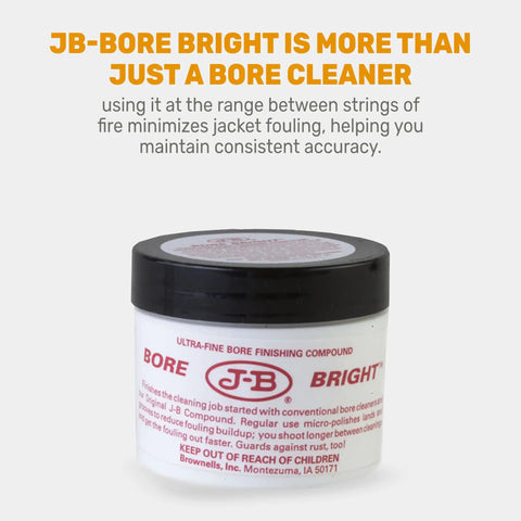 J B Bore Bright Gun Cleaner Solvent Oil Paste for Copper Lead and Powder Residue Removal Gunk Busting Dual Action Bore Cleaner and Final Polish Gunsmithing Maintenance 2 oz Jar, white jar