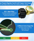 Two Tank Propane Regulator Kit With Auto Changeover And Two Hose Set showing gauge and brass fitting for campers and trailers.