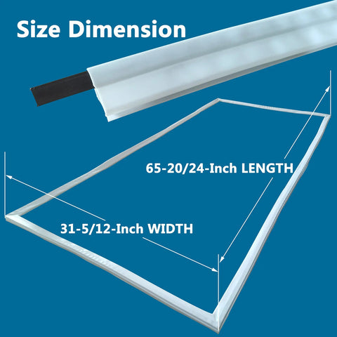 White Freezer Door Seal Gasket For Refrigerator Replacement 65.8 Inch By 31.5 Inch showing size dimensions