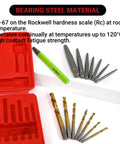 15 Piece Screw Extractor Set With Left Hand Drill Bits And Striker Gnarly Damaged Screw Removers shown with case and bits.