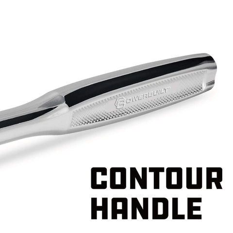 Close-up of Contour Handle on Long Reach Flex Head Ratchet Set With 72-Tooth Drive, 180 Degree Flex Heads, Comfy Grippy Handles