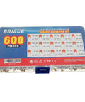 600Pcs Ceramic Capacitor Assortment Kit With 15 Types from 10pF to 100nF in a sturdy box shown on white background