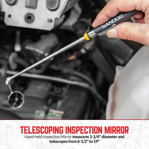 Must Have 3 Piece Magnetic Parts Tray Kit With Telescoping Inspection Mirror And Extendable Magnet Pick Up Tool For Screws Bolts Nuts Washers Pins And Other Small Metal Parts For Everyday Garage Or Workshop Use telescoping inspection mirror, 1-1/4 in, metal