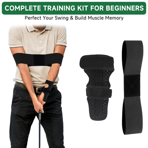 Click Stick Golf Swing Training Aid With Arm Band And Wrist Strap for Inertia and Swing Rhythm Practice Weighted Trainer shown