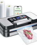 95Kpa Go-To Vacuum Sealer With Dual-Pump Power And Double Seal, sealing steak, includes easy-lock handle and built-in cutter