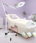 2 In 1 Lighted Magnifier With Stand And 5 Wheel Rolling Base, 2200 Lumens Dimmable Magnifying Floor Lamp in beauty salon