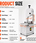 Beastly 2500W Meat Saw With 8 Stainless Steel Blades, 110V, 0-7.8 Inch Cutting, Countertop Bone Saw For Deer And Beef, 20 By 15 Inch Table
