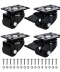 Low Profile Caster Wheels Set Of Four Heavy Duty Swivel Casters With Locking Brake For Industrial Workbenches, showing steel mounts and nylon wheels.