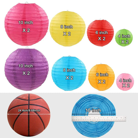Super Cool Multicolor Paper Lanterns Set For Hanging Decor These Vibrant Chinese Japanese Style Ball Lamps Come In Sizes Four Six Eight And Ten Inches Ideal For Parties Weddings Home Decor And Festive Vibes