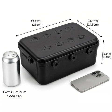 Heavy Duty Outdoor Electrical Box Enclosure 2 Pack Waterproof GFCI Adapter Cover For Power Strips And Extension Cords Built Like A Tank To Give You Rock Solid Weather Protection Always, shown with 12oz can for size reference.