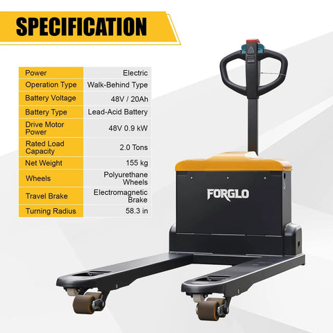 Heavy-Duty 4400 Lb Full Electric Pallet Jack With 48 Inch Forks Perfect For Moving Big Loads In Warehouses And Loading Docks Like A Pro specifications