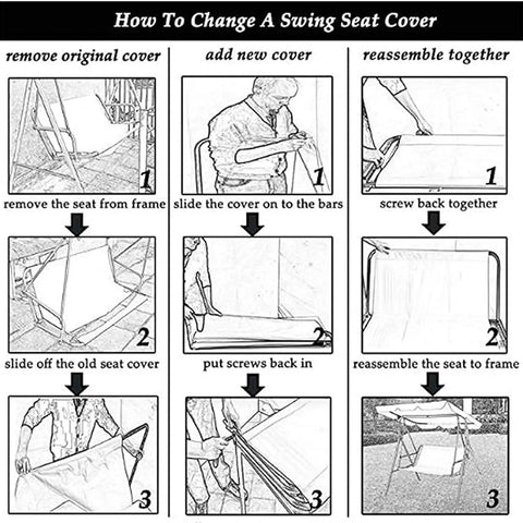 How to change a swing seat cover with Beefed Up 900D Porch Swing Replacement Fabric For All Weather Protection UV Resistant And Waterproof Seat Cover For Patio And Porch Swings Black 58.3 By 19.7 By 19.7 Inch shown in nine steps