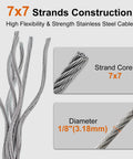 One Eighth Inch Marine Grade Stainless Steel Cable 100 Feet Seven By Seven Strand With Loop Sleeve And Steel Thimble Built To Last For Outdoor