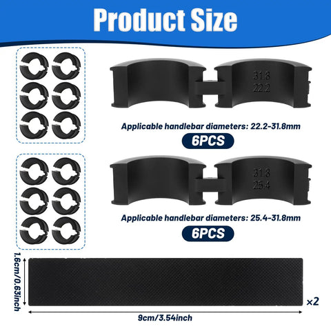 12 Pcs Bicycle Handlebar Rubber Gasket Kit Fits 22.2 25.4 To 31.8 Mm Plus 2 DIY Gaskets dimensions and details display