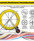 Heavy Duty Fiberglass Fish Tape Duct Rodder Workhorse Reel With Smart Brake And Dual Wheels, 820 Feet Long, yellow housing.