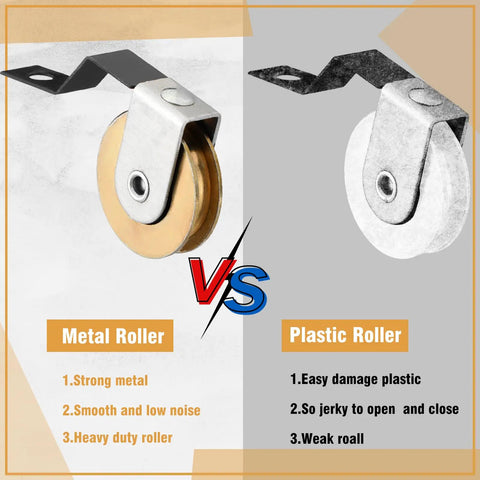 Comparison of metal and plastic rollers for 4 Pack Sliding Screen Door Rollers With Tension Springs And 1 Inch Ball Bearings For Top And Bottom Tracks, Heavy Duty Stainless Steel, Easy Install, Compatible With Academy Doors B638 B687 B639 B756, Durable Patio Screen Replacement.