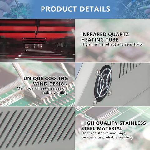 Automatic Infrared And Hot Air Reflow Oven For PCBs 0-280C with heating tube, cooling design, and stainless steel material