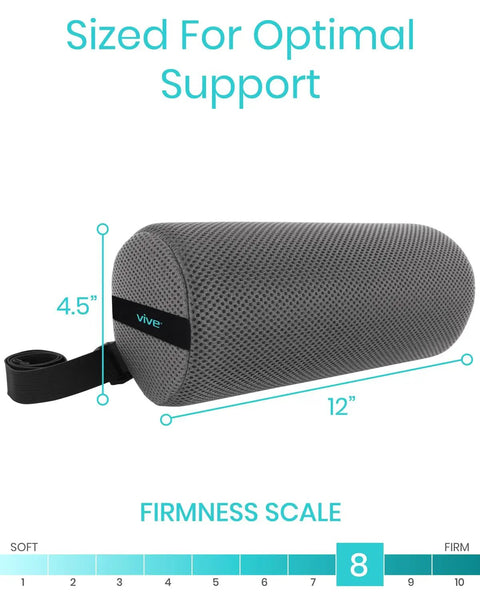 Get Your Back Swayin Cool With This Epic Firm Lumbar Roll Pillow For Pain Relief, 12" x 4.5", gray breathable mesh, ergonomic support.