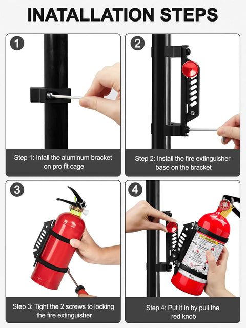 Installation steps for Polaris Ranger Fire Extinguisher Mount With Quick Release Holder And Aluminum Bracket Pro Fit Cage Compatible Fits Ranger General Can Am Defender Commander UTVs Trail Ready Easy Access Safety Accessory For Trail Riding.