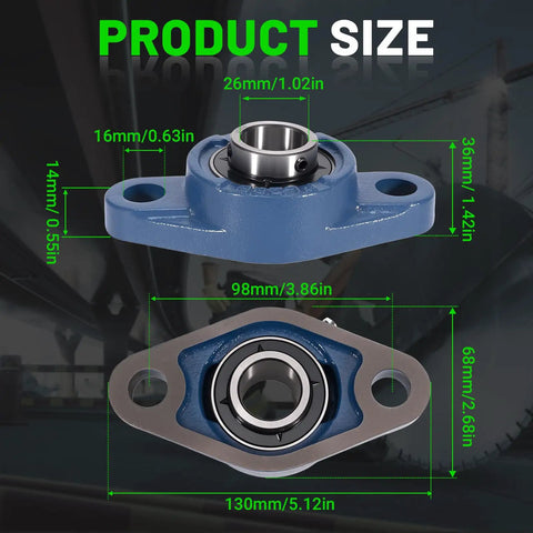 Two Pack Pillow Block Bearing Set For Husqvarna FS400 And FS400LV Walk Behind Concrete Saws Replacement For 543045052 size details