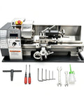 Jaryannix 8x16 Inch Metal Bench Lathe With 1100W Brushless Motor And Digital Speed Control Up To 2500 RPM Precision Engine Turning Machine components and accessories on a white background.