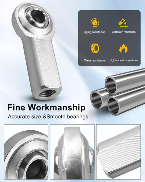 Shop Grade Stainless Steel Rod End Bearings, Right Hand Female Thread Heim Joints, Heat Treated C1045 Steel With Rust Proof Shield, Includes Heavy Duty Jam Nuts, 4 Pack Built Tough Rig Kit close-up of smooth bearing detail