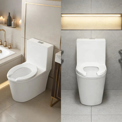 Heavy Duty Commercial Open Front Toilet Seat Built Tough For The Public Restroom Grind Elongated Shape in modern bathroom settings.