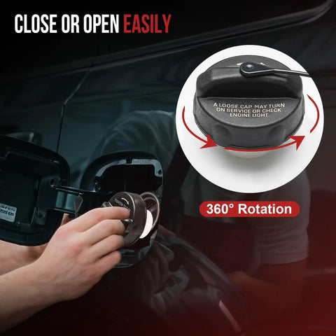 Gas Cap With Two Tether Ropes For Jeep Dodge Chrysler Ram Fiat Plymouth Mitsubishi in use, showing 360-degree rotation feature