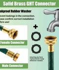 Solid brass GHT connector with female and male ends for Three Foot Leader Hose For Garden Reels And Outdoor Faucets With Flexible PVC.