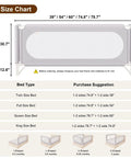 Size chart for Height Adjustable Toddler Bed Rail With Thick Reinforced Guard One Hand Swing Down Safety Bed Rail For King Size Bed 74.8 Inch Easy Nighttime Access And Secure Sleep For Kids