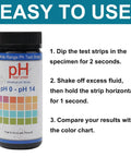 pH Test Strips 0 To 14, 100 Strips Universal Litmus Paper packaging with usage instructions and color chart