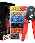 Ferrule Crimping Tool Kit With 1200 Insulated Terminals, Self Adjusting Ratchet Crimp Tool, Crimping Plier Set displayed with case