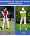 Golf Swing Training Ball With Forearm Connection And Correction Band showing before and after swing path improvement