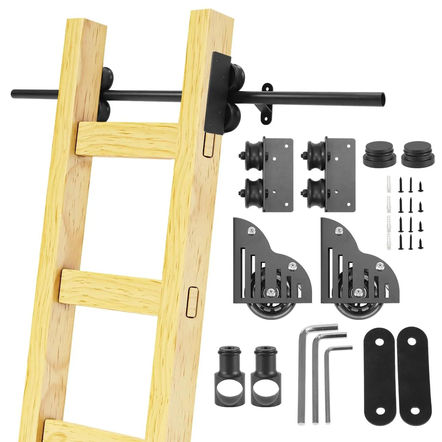 Rustic Black Round Tube Sliding Barn Ladder Kit