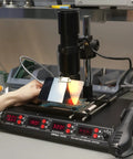 4 in 1 Pro Grade Infrared BGA Soldering Station With Preheater, Hot Air Rework, and Soldering Iron in use on electronics project
