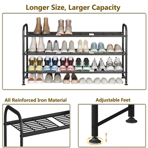 Heavy Duty Metal Shoe Rack With Three Long Shelves Holds Up To Twenty Four Pairs Straight Up Solid Entryway Organizer Built Tough For Sneakers Boots And Everyday Kicks Storage