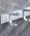 Super Sturdy Wall Mounted Coat Hooks Space Saving Aluminum Entryway Key Holder Rack Nordic Silver Finish with three hooks on wall.