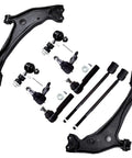 10 Piece Front Suspension Kit For 1999 2002 Nissan Quest And Mercury Villager Loaded With Front Left And Right Lower Control Arms With Ball Joints Front Lower Ball Joints Sway Bar End Links Inner And Outer Tie Rod Ends black steel components