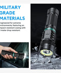 2 Pack Rechargeable Flashlights With Dual Switch And Fixed Focus, impact-resistant casing demonstrating durability with glass