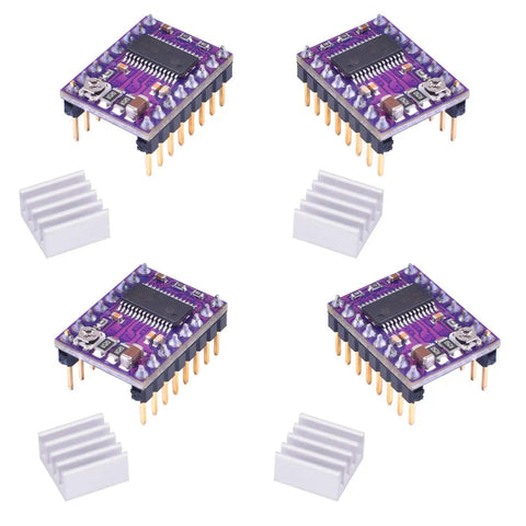 Badass DIY CNC Router Bundle With Rock Solid Arduino GRBL Shield, Nema 17 Stepper Motors, DRV8825 Drivers, Heatsinks And Limit Switches For Effortless Operations, featuring four DRV8825 drivers and heatsinks.
