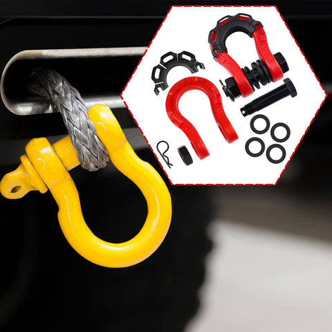 Two Piece D Ring Shackle Set Heavy Duty Universal Truck Off Road Accessories For Trailers And Vehicles Premium Towing in Red