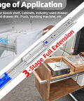 Heavy Duty 24 Inch Drawer Slides Full Extension Soft Close Ball Bearing Side Mount Runners For Cabinets And Tool Boxes 200 Lb Capacity in use, showcasing smooth motion.
